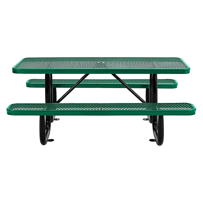 Global Industrial 6' Rectangular Outdoor Steel Picnic Table, Expanded Metal, Green (277152GN) image 1