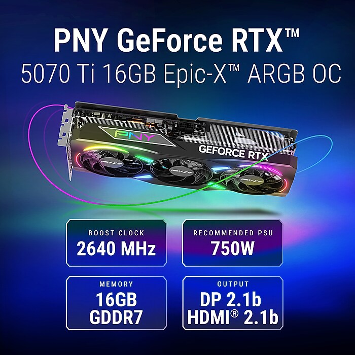 PNY NVIDIA GeForce RTX 5070 Ti EPIC-X ARGB OC Triple Fan PCIe 5.0