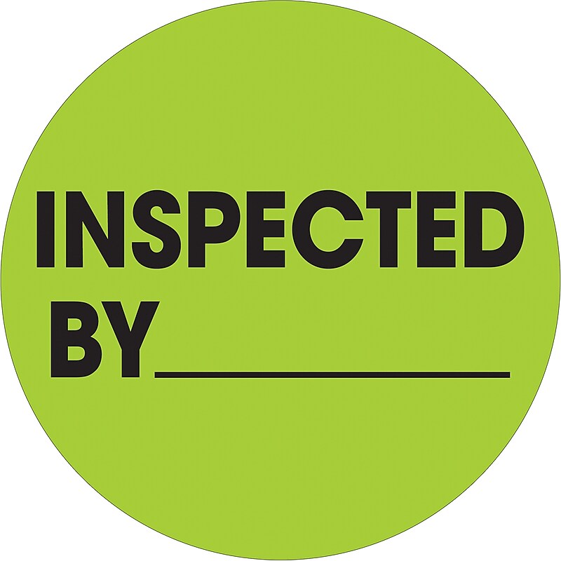 Tape Logic "Inspected By" Labels, 1" Dia., Fluorescent Green, 500/Roll (DL1265) image 1