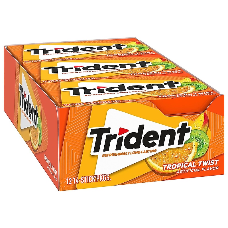 Trident Sugar Free Tropical Twist Gum, 14 Pieces/Pack, 12/Packs (VAM00502) image 1