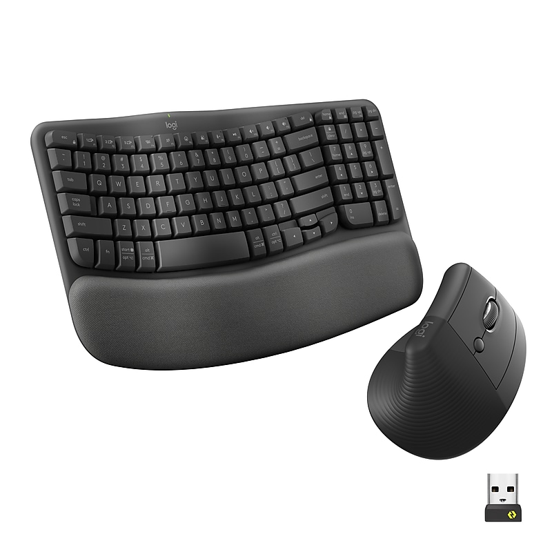 Logitech Wave Keys & Lift Vertical Ergonomic Wireless Keyboard and Mouse Combo, Graphite (920-013610) image 1
