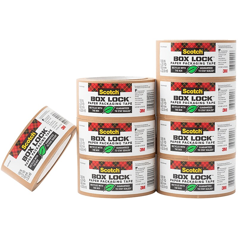Scotch Box Lock Paper Packaging Tape, 1.88" x 25 yds., Brown, 8/Carton (7850-23-8GC) image 1