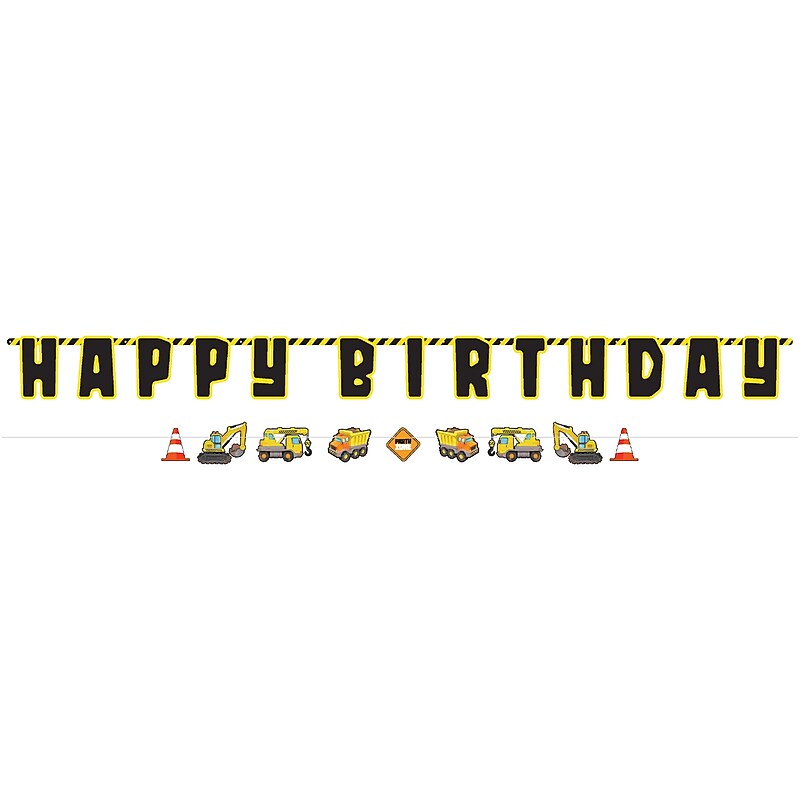 Party City Construction Party Happy Birthday Banner, Multicolored, 2/Pack (AM127976-PC) image 1