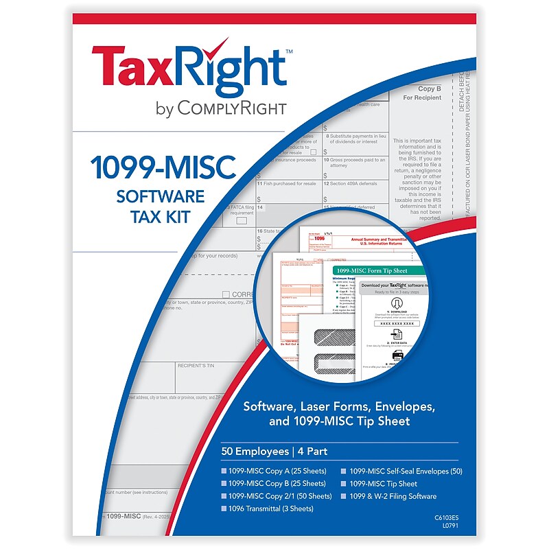 TaxRight 2025 1099-MISC Tax Form Tax Forms, Envelopes, TipSheet & Software, 4-Part, 50/Pack (SC6103ES) image 1