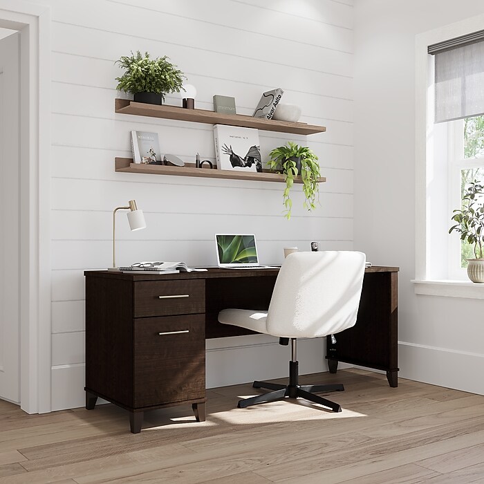 Bush Home Somerset 72W Office Desk with Drawers, Mocha Cherry