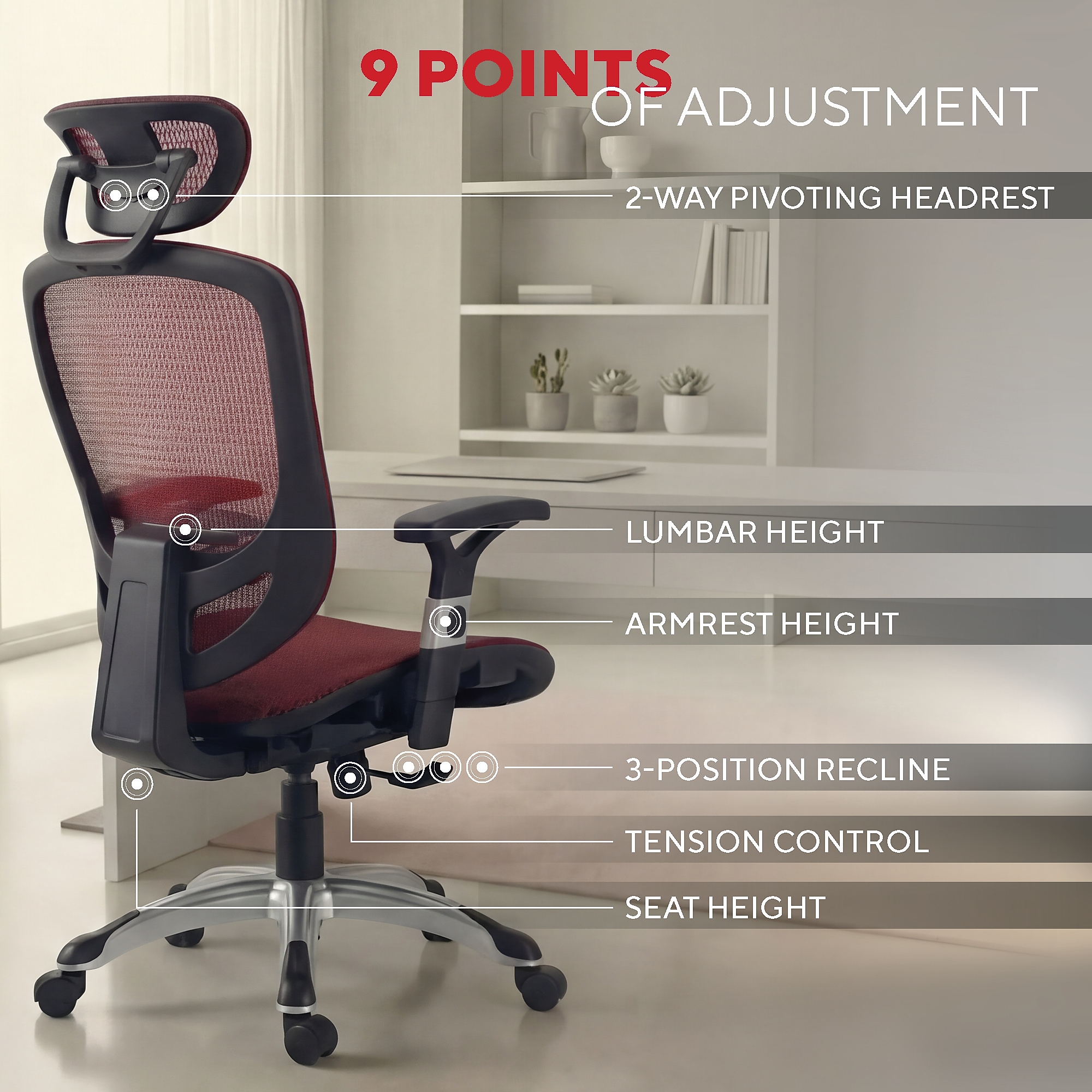 Staples Ergonomic Task Chair, Mesh, Ergonomic, Lumbar Support, Swivel, Maroon Sansujyuku sansujyuku.com