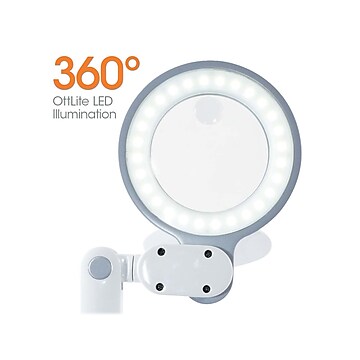 OttLite Space-Saving LED Magnifier Desk Lamp, 14.75", White (G97WGC)
