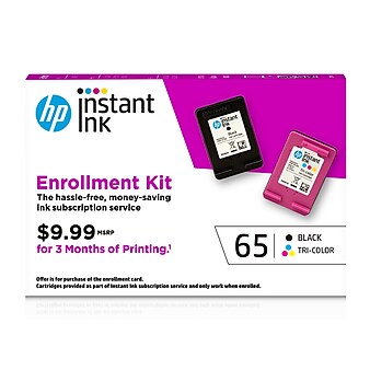 HP 65 Black & Tricolor Instant Ink Cartridges with 3 Month Subscription: ink auto-delivery only when you need it
