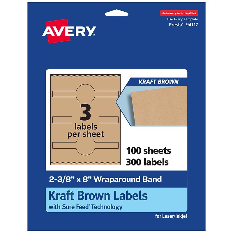 Avery Laser/Inkjet Multipurpose Labels, 8" x ", Kraft Brown, 300/Box (94117) image 1