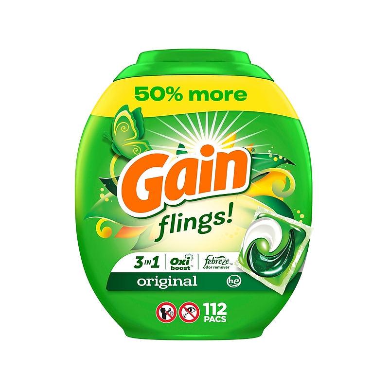 Gain Flings! HE Laundry Detergent Capsule, Original, 112/Pack (02446) image 1
