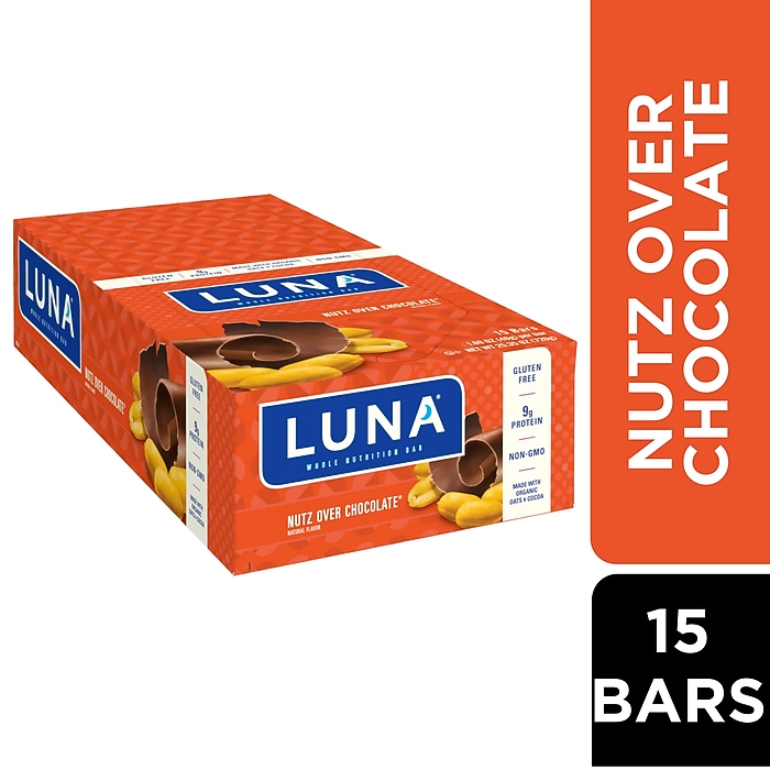 LUNA Nutz Over Chocolate Gluten Free Chocolate Nuts Granola Bar