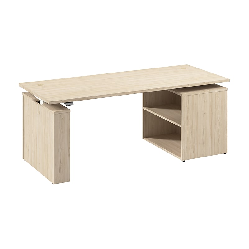 Bush Business Furniture Stratus 72"W Electric Adjustable Standing Desk with Bookcase, Natural Elm (SUT006NE) image 1