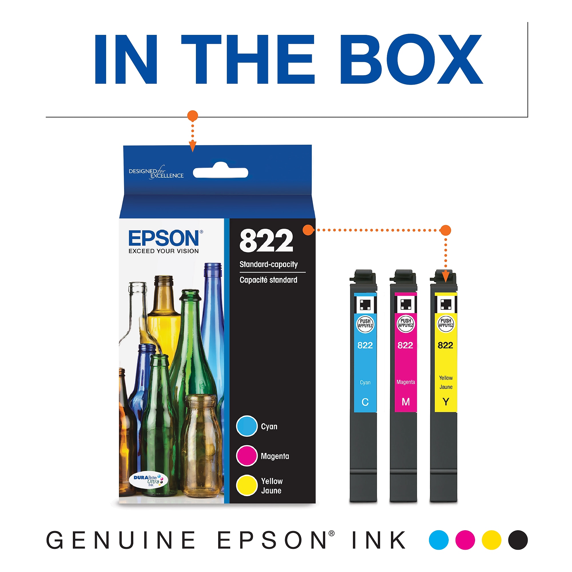 Epson T822 Cyan/Magenta/Yellow Standard Yield Ink Cartridge, 3/Pack  (EPST822520S) Sansujyuku sansujyuku.com