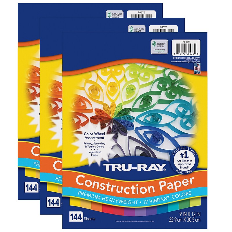 Tru-Ray Color Wheel 9" x 12" Construction Paper, Assorted Colors, 144 Sheets/Pack, 3 Packs/Bundle (PAC6576-3) image 1