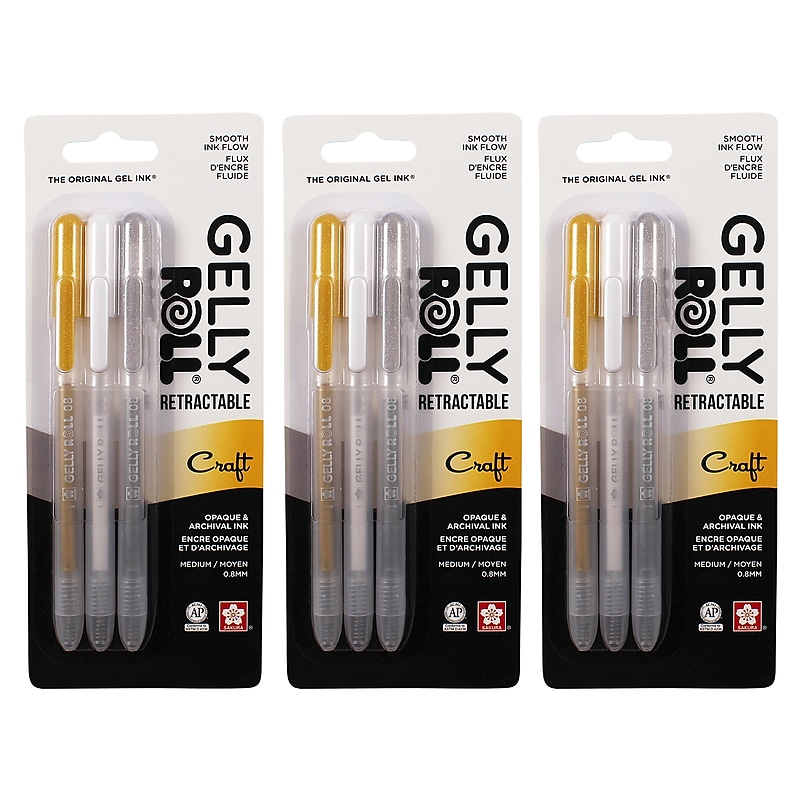 Sakura Craft Retractable Pen, Liquid Ink, Assorted Ink, 3/Bundle (SAK50601-3) image 1