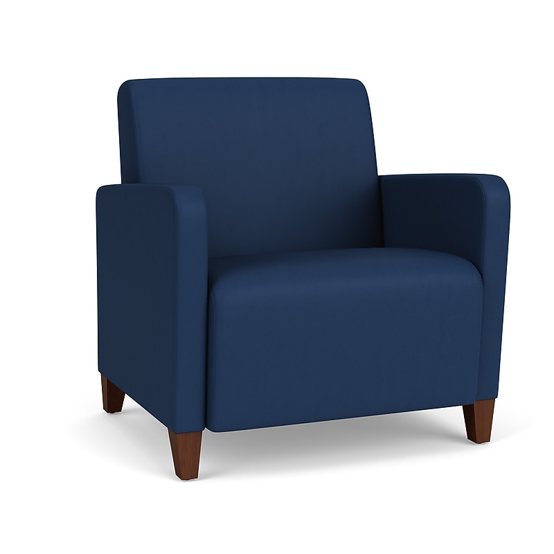Lesro Ravenna Oversize Vinyl Guest Chair, Patriot Plus Imperial Blue/Walnut Wood (RV1201.FWL-01PPIB) image 1