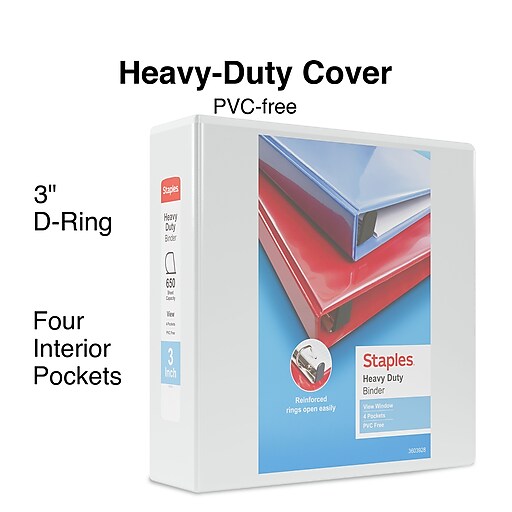 Staples Heavy Duty 3" 3Ring View Binder with DRings and Four Interior