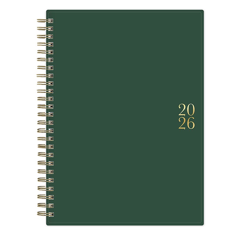 2026 Blue Sky Bespoke Letterpress 8.5" x 11" Calendar Year Weekly & Monthly Planner, Plastic Cover, Deep Forest Green (156225) image 1