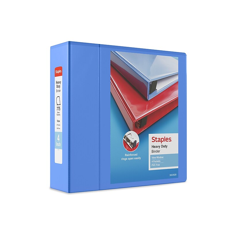 Staples Heavy Duty 4" 3-Ring View Binder, D-Ring, Periwinkle (ST56293-CC) image 1