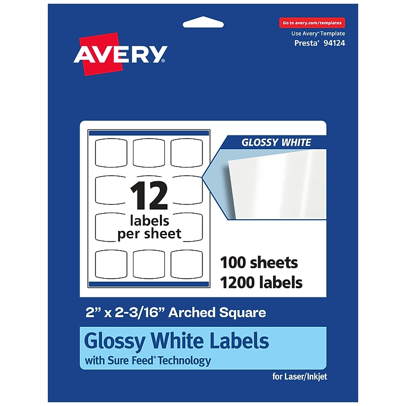 Avery Laser/Inkjet Multipurpose Labels, White, 12 Labels/Sheet, 100 Sheets/Pack (94124) image 1