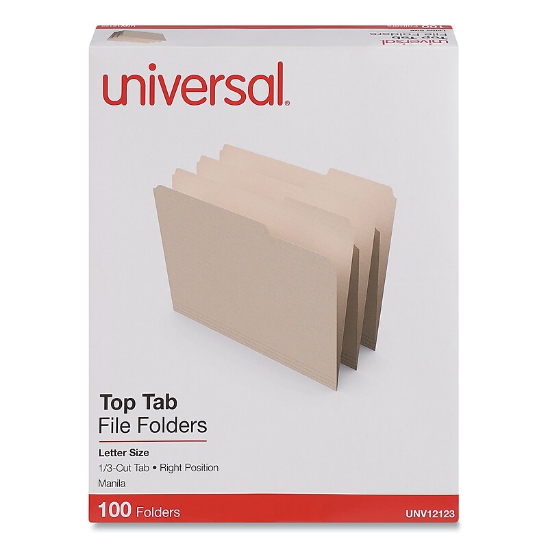 Universal File Folder, Letter Size, Manila, 100/Box (UNV12123) image 1
