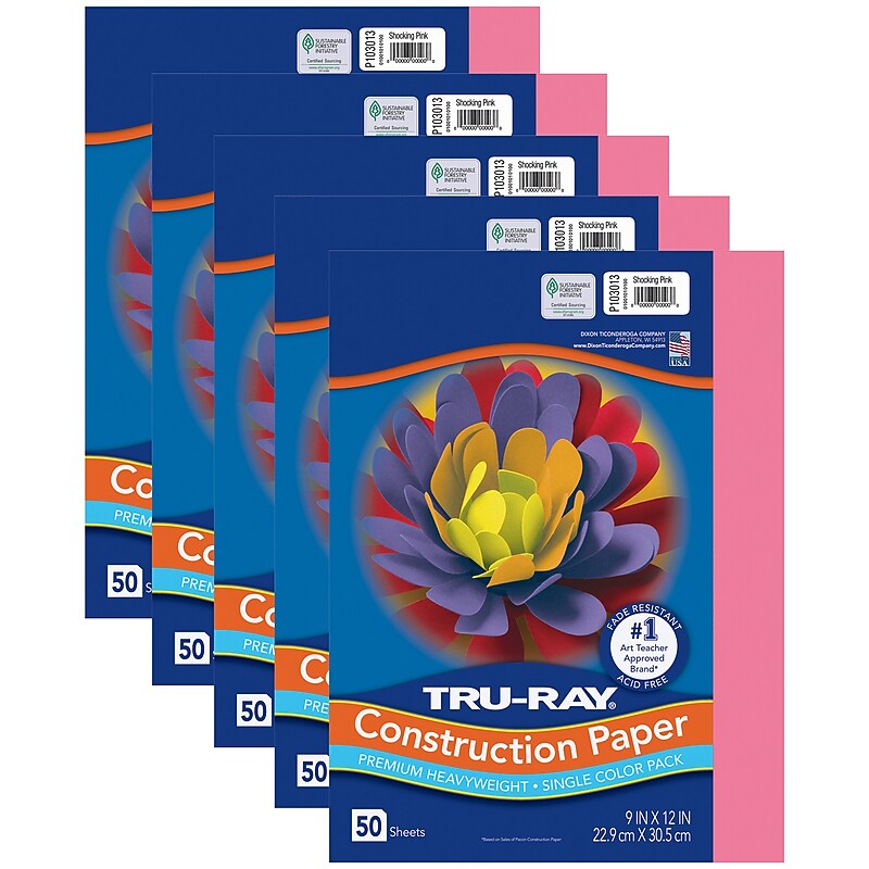 Tru-Ray 9" x 12" Construction Paper, Shocking Pink, 50 Sheets/Pack, 5 Packs/Bundle (PAC103013-5) image 1