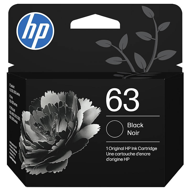 HP 63 Black Standard Yield Ink Cartridge, Prints Up to 170 Pages (F6U62AN#140) image 1