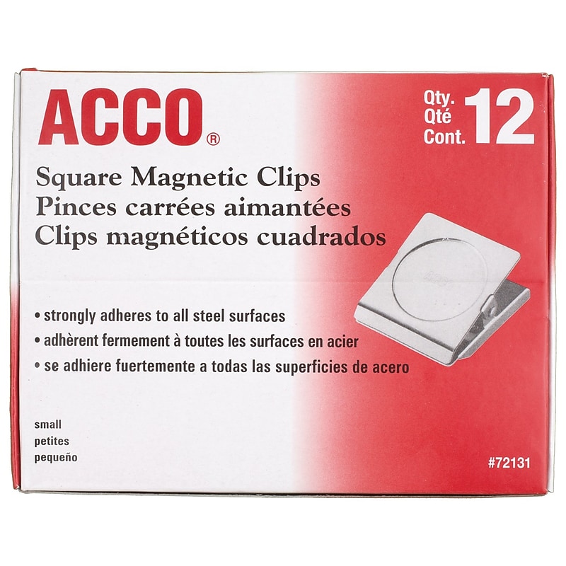 ACCO Square Magnetic Clip Small Bulldog Clips, 7/8" Capacity, Silver Chrome, 12/Box (ACC72131) image 1