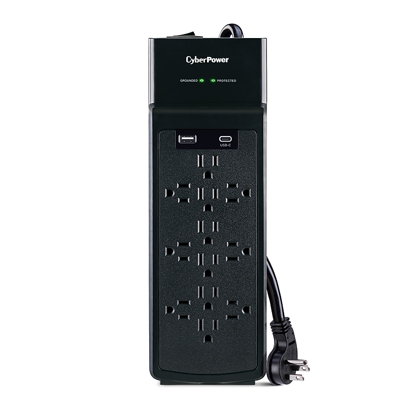 CyberPower CSP 12 Outlets 2-USB Port Surge Protector, 6', 3000 Joules, Black (CSP1206UC) image 1