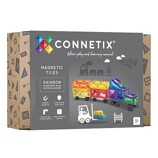 CONNETIX Rainbow Transport Pack 50 Pièces - Tuiles Magnétiques Avec Roues - Création De Véhicules - Apprentissage STEAM - Dès 3 Ans