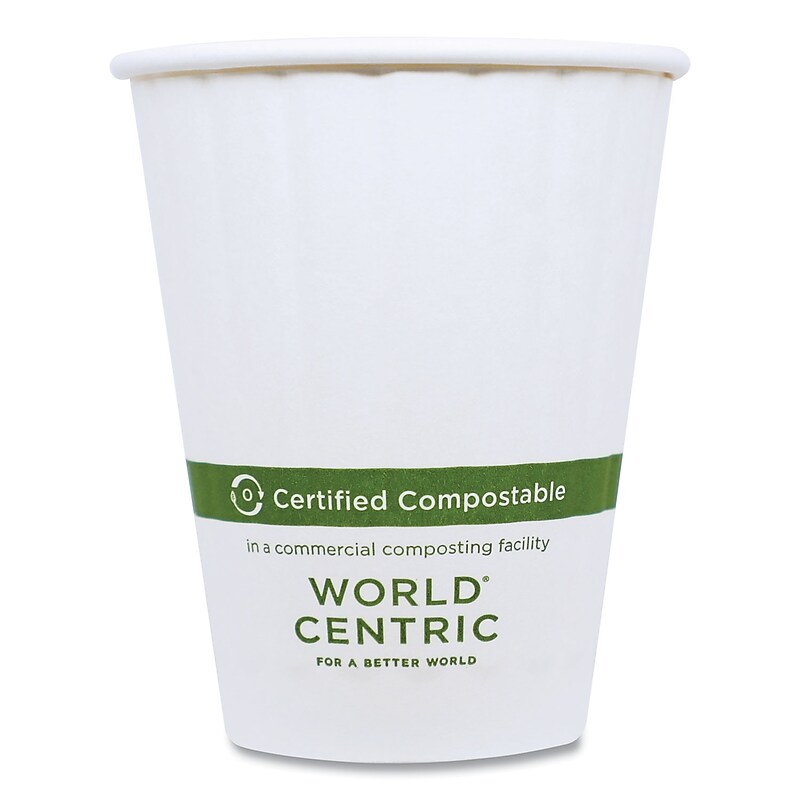 World Centric Compostable Paper Hot Cups, 12 oz., White, 1000/Carton (CU-PA-12D) image 1