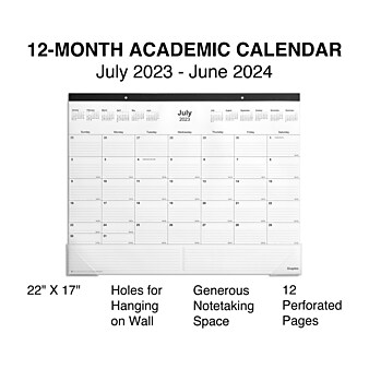 2023-2024 Staples 22" x 17" Academic Monthly Desk Pad Calendar, White/Black  (ST12952-23)