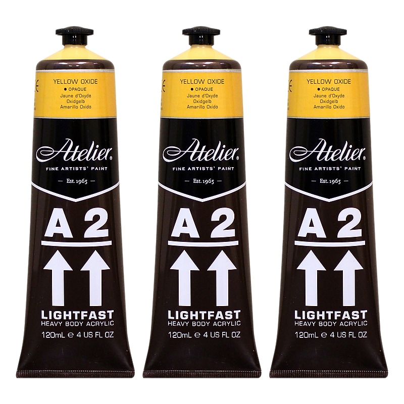 Chroma Atelier A2 Lightfast Acrylic Paint Tube, Yellow Oxide, 4 oz., 3/Bundle (CRM696-3) image 1