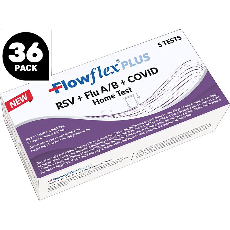 Flowflex Plus 4 in 1 RSV + Flu A/B + Covid Test, 36-Packs of 5 Kit/Test (180 Kit/Test Total) image 1