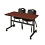 Regency Kobe 48" Flip Top Mobile Training Table- Cherry & 2 'M' Stack Chairs- Black~#|#~5AFACA2D-F377-498B-9F1647157E968EB9_sc7