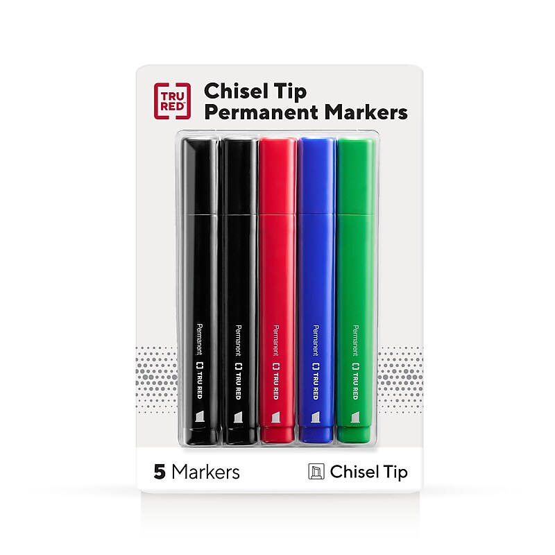 TRU RED™ Tank Permanent Markers, Chisel Tip, Assorted, 5/Pack (TR54526) image 1