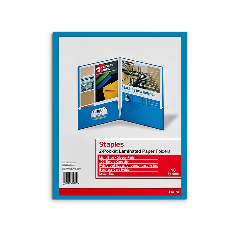 Staples Glossy 2-Pocket Paper Folder, Light Blue, 10/Pack (13373-CC) image 1