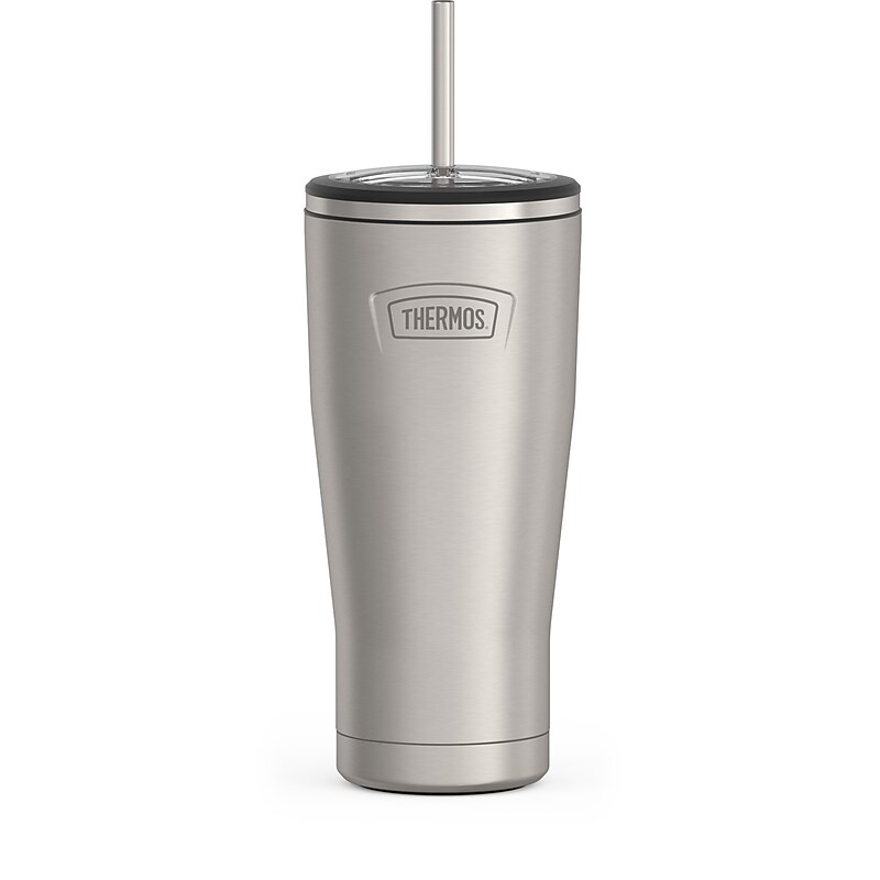 Thermos Icon Stainless Steel Vacuum Insulated Cold Tumbler with Straw, 24 oz., Matte Stainless (EAIS1112MS4) image 1