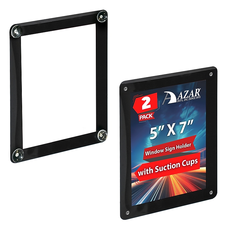 Azar Document Holder, Window-Hanging, Vertical/Horizontal, Side Loading Plastic, 2/Pack (106692-BLK-2PK) image 1