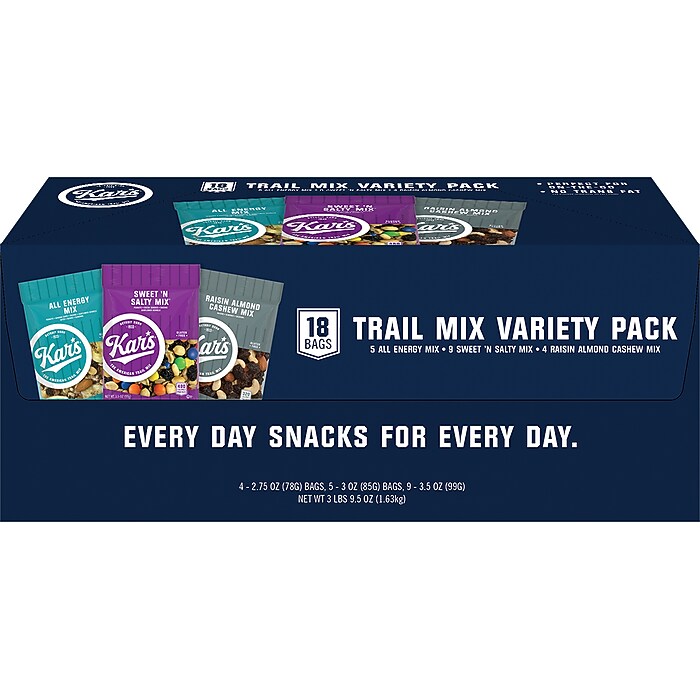 HEARTS SYNERGY M/S & KERA FORCE 3種 Kars Gluten-Free Variety Pack Trail Mix, 57.5 oz., 18 Bags/Box