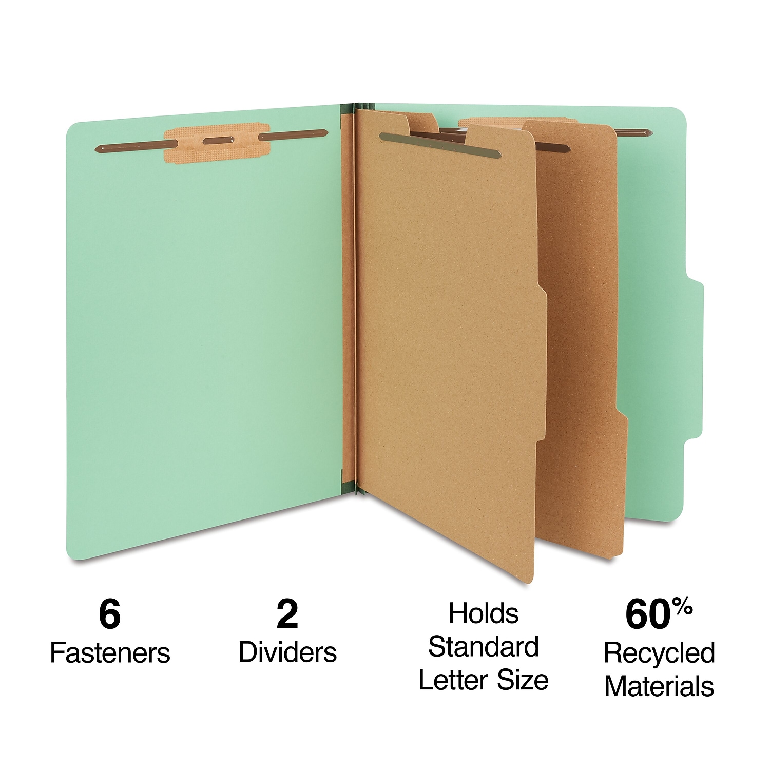 Staples Pressboard Classification Folders 2/5 Top Tab Ltr 2 Div Green 20/BX - Bild 2 von 6