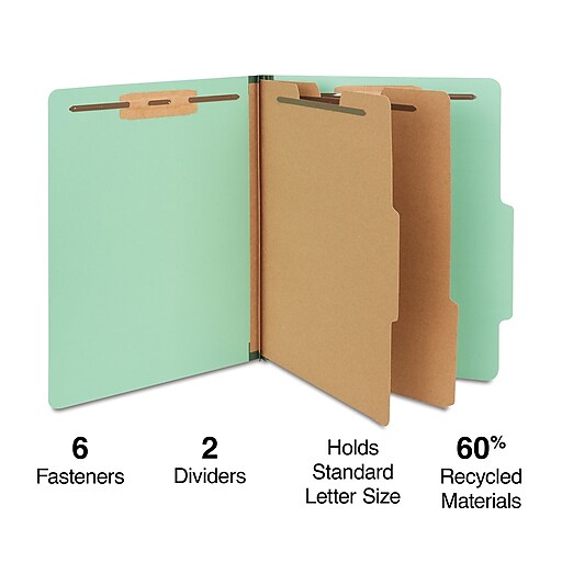The File King Pressboard Classification Blue Partition File Folder Six 2” Durable Fastener Prongs 2/5 Cut Top Tab Two Dividers Box of 10 Legal Size 2” Expansion 