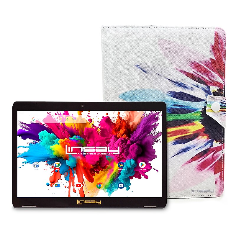 Linsay Octa Core 10.1" Tablet, 4GB RAM, 128GB Storage, Android 13, Bundled with Rainbow Marble Case and Stylus Pen image 1