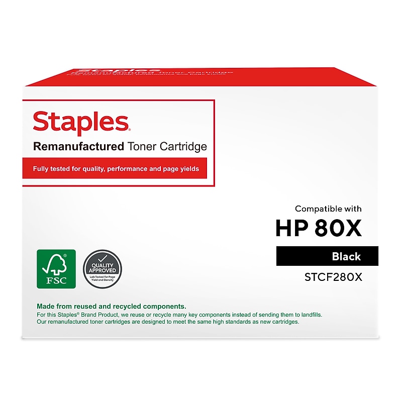 Staples Remanufactured Black High Yield Toner Cartridge Replacement for HP 80X (STCF280X) image 1