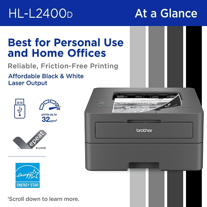 Brother HL-L2400D Compact Laser Printer, Single-Function, Print