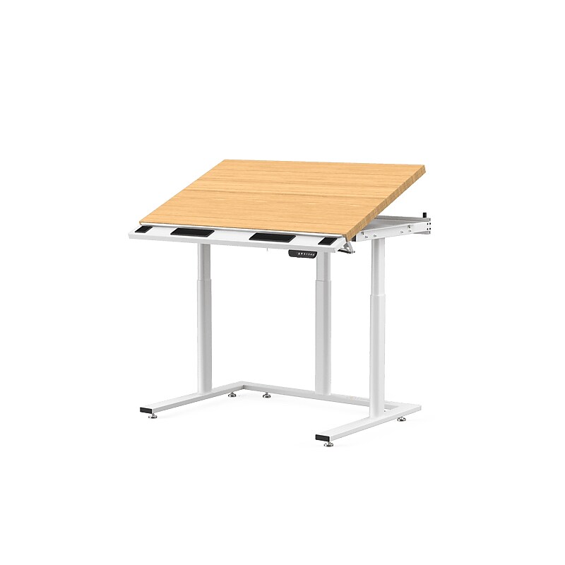 VersaDesk PowerLift Triad 48"W Electric Adjustable Drafting Table, Bamboo/White (TRDT-4830-WNB) image 1