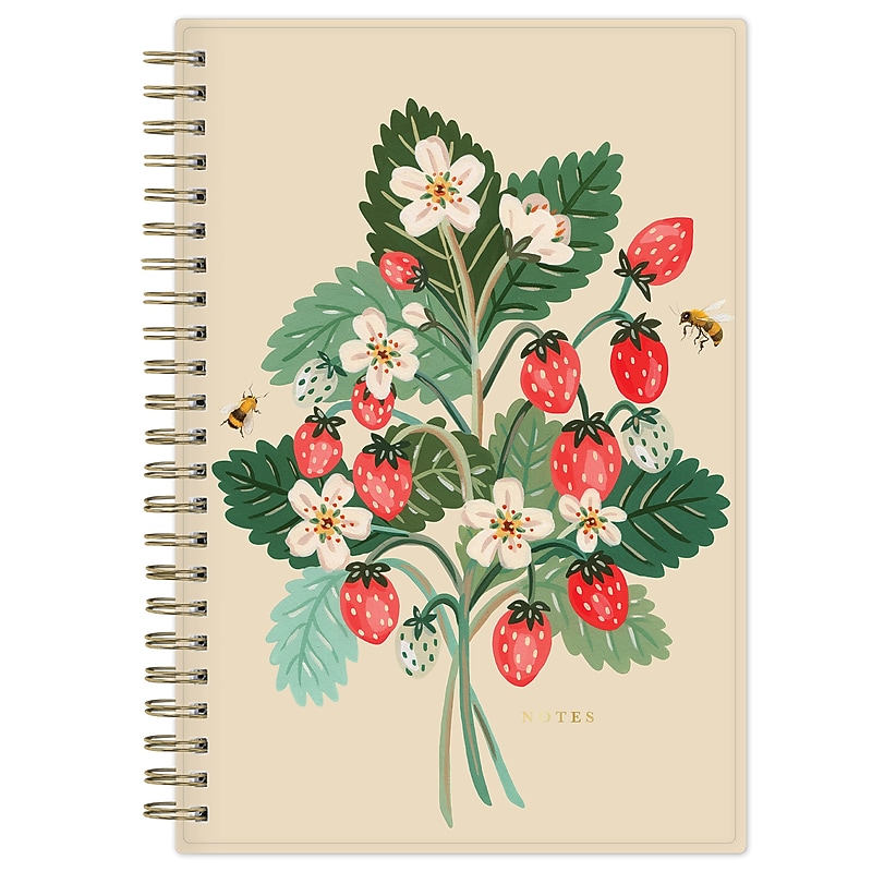 Blue Sky Bespoke Letterpress 5" x 8" Undated Personal Organizer, Plastic Cover, Strawberry & Bee (159139) image 1