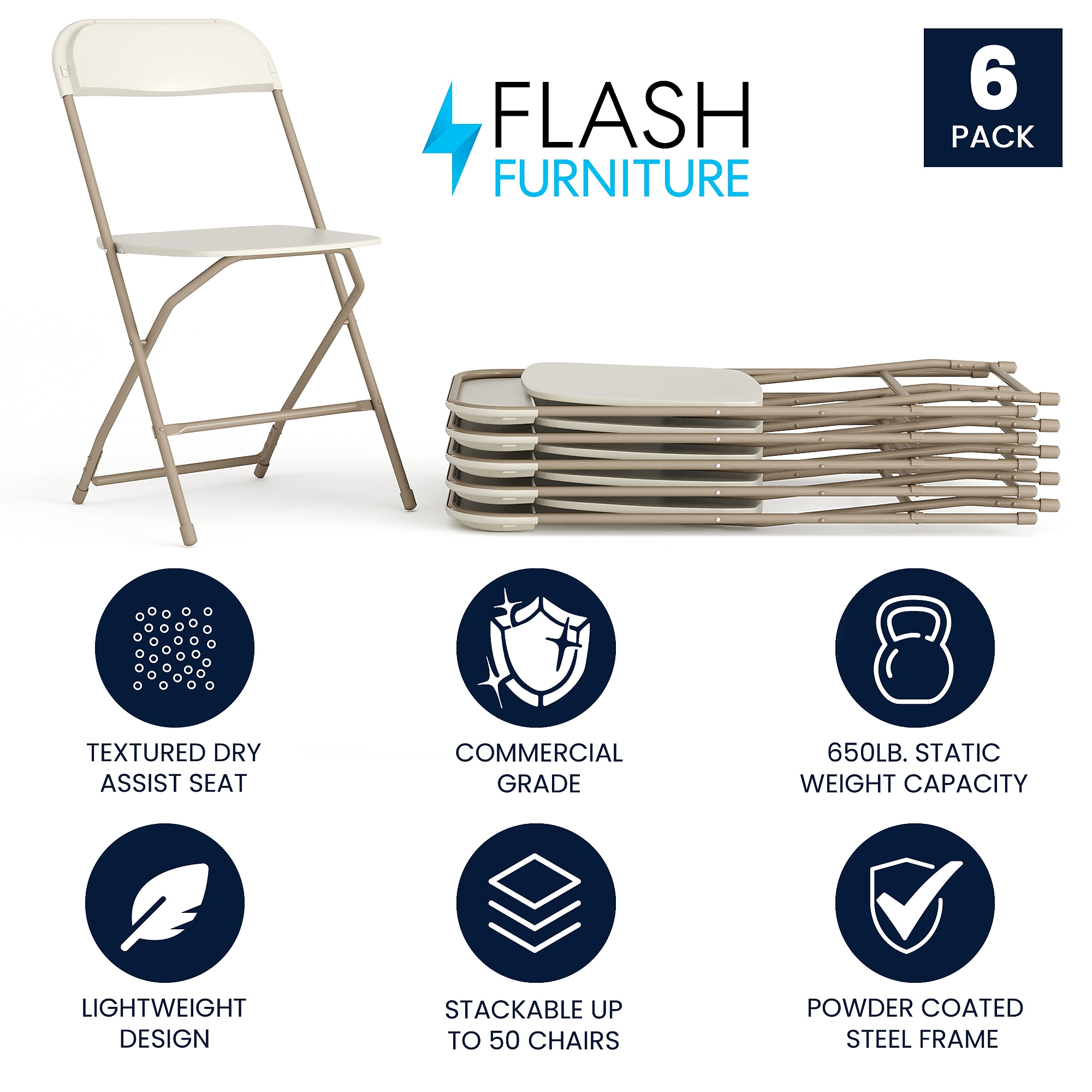 Flash Furniture HERCULES Plastic Folding Chair, Beige, 6/Pack (6LEL3BEIGE) Sansujyuku sansujyuku.com