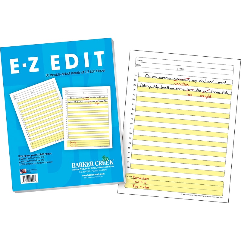 Barker Creek E-Z Edit Handwriting Practice Paper, 8.5" x 11", 60 lbs., Multicolored, 50 Sheets/Pack (BC5502) image 1