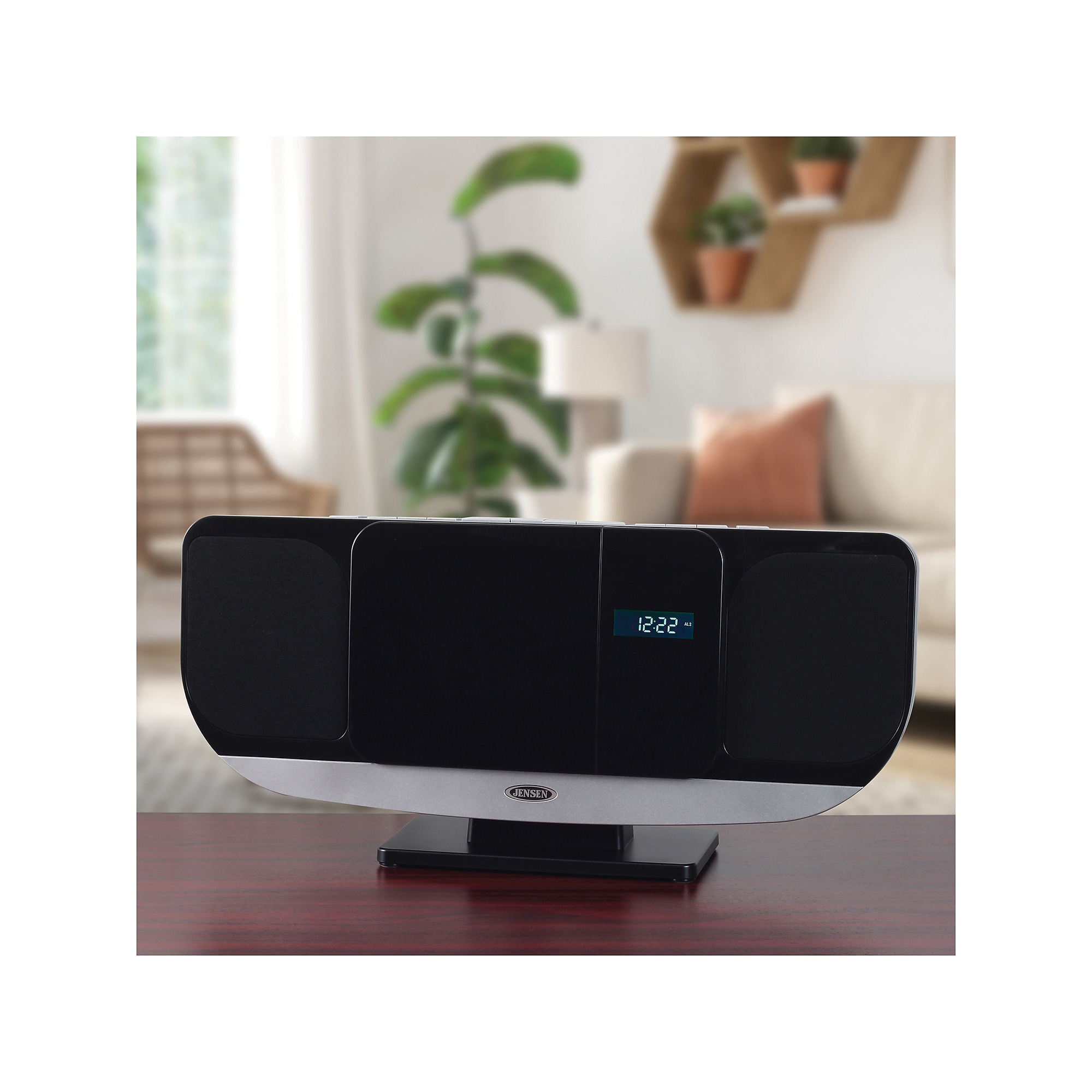 JENSEN Bluetooth 10-Watt Wall-Mountable Home Stereo System with Built-in Speakers, CD Player, FM Radio & Remote, Black (JBS-215) Sansujyuku sansujyuku.com